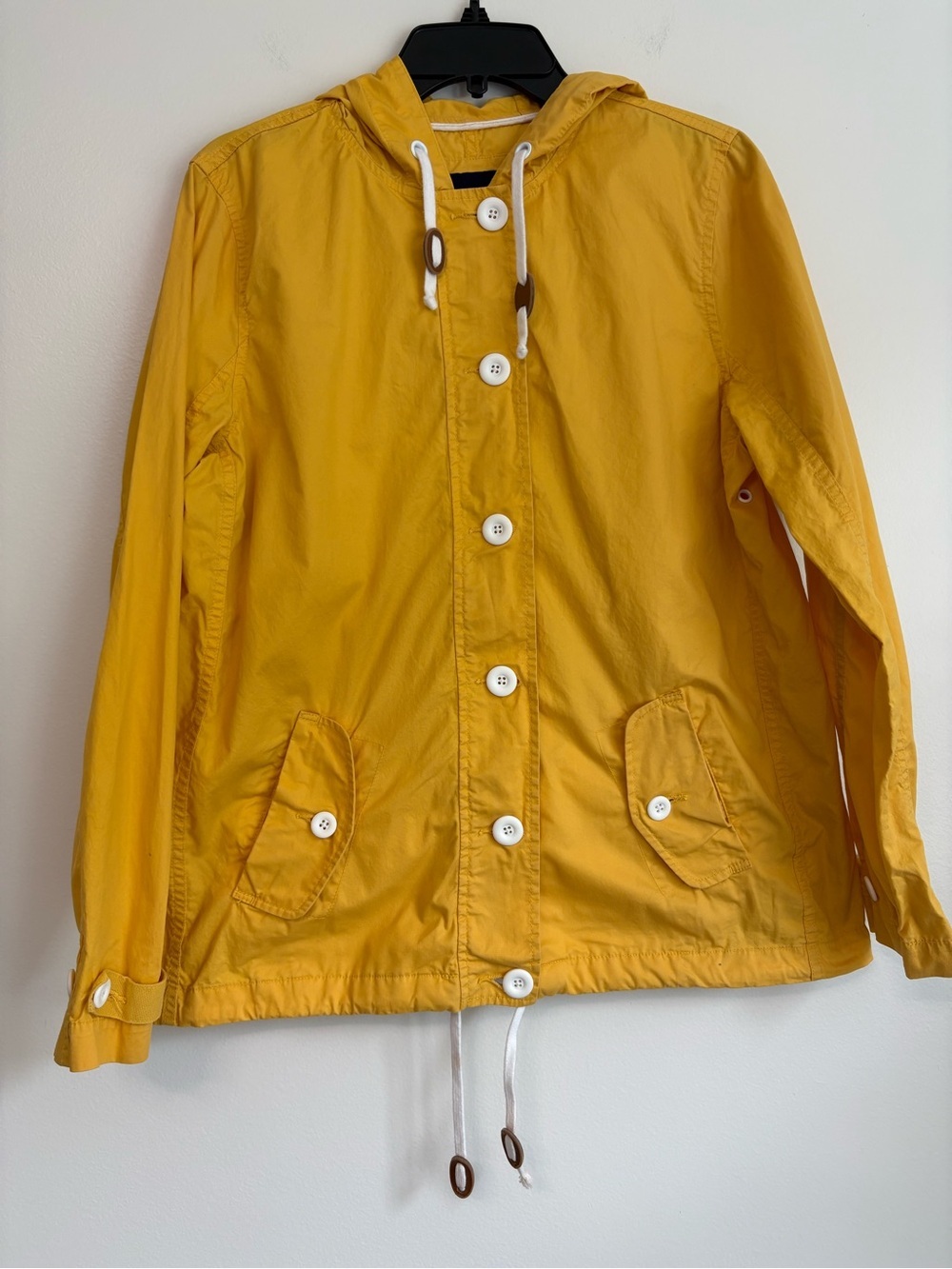Y2K Gap Yellow Hooded Button-Up Anorak Nautical Retro Jacket Sz L 100% Cotton
